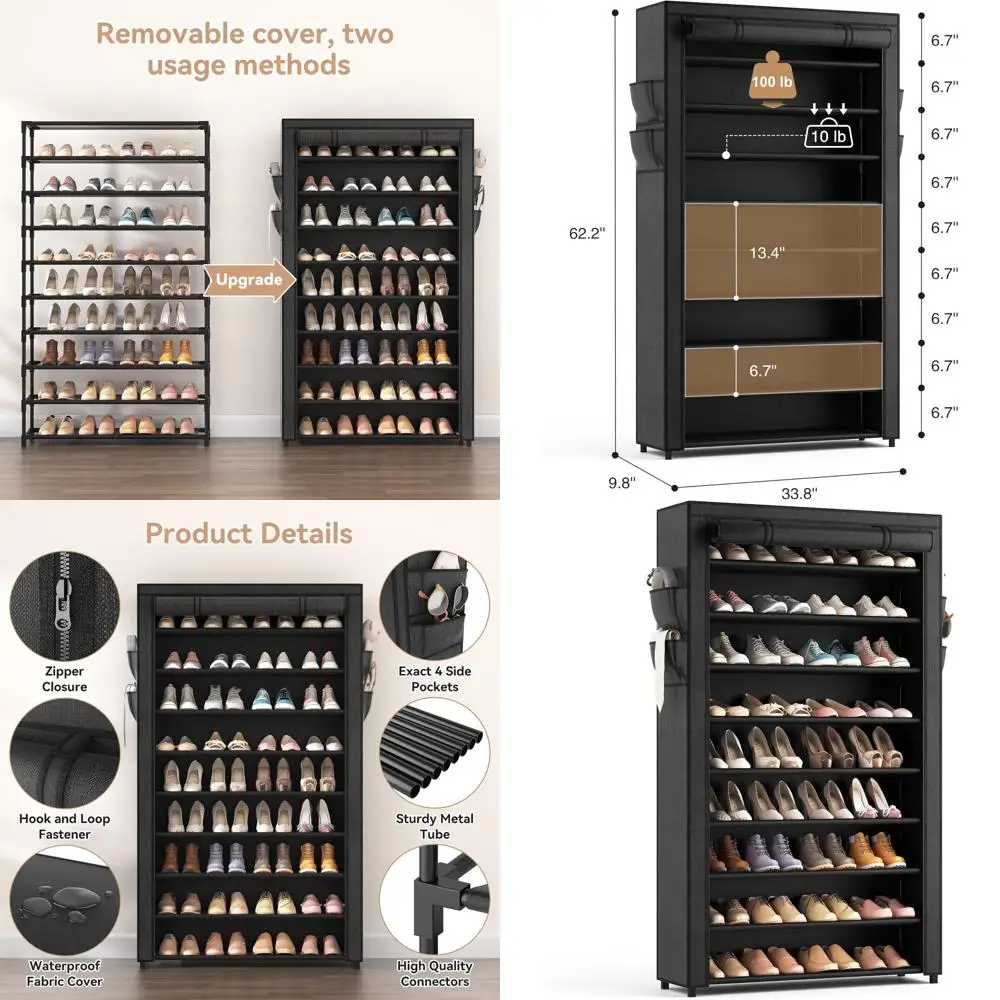 

10-Tier Vertical Shoe Organizer: Large Capacity, Space-Saving Storage for 40 Pairs, Ideal for Closet, Entryway, Dorm, and Bedroo