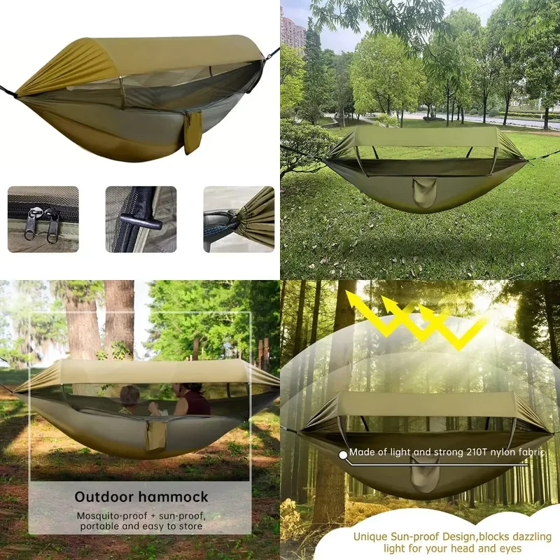 2 Person Outdoor Camping Hammock with Mosquito Net Automatic Quick Opening Portable Travel Sleeping Bed Sunshade Hammock