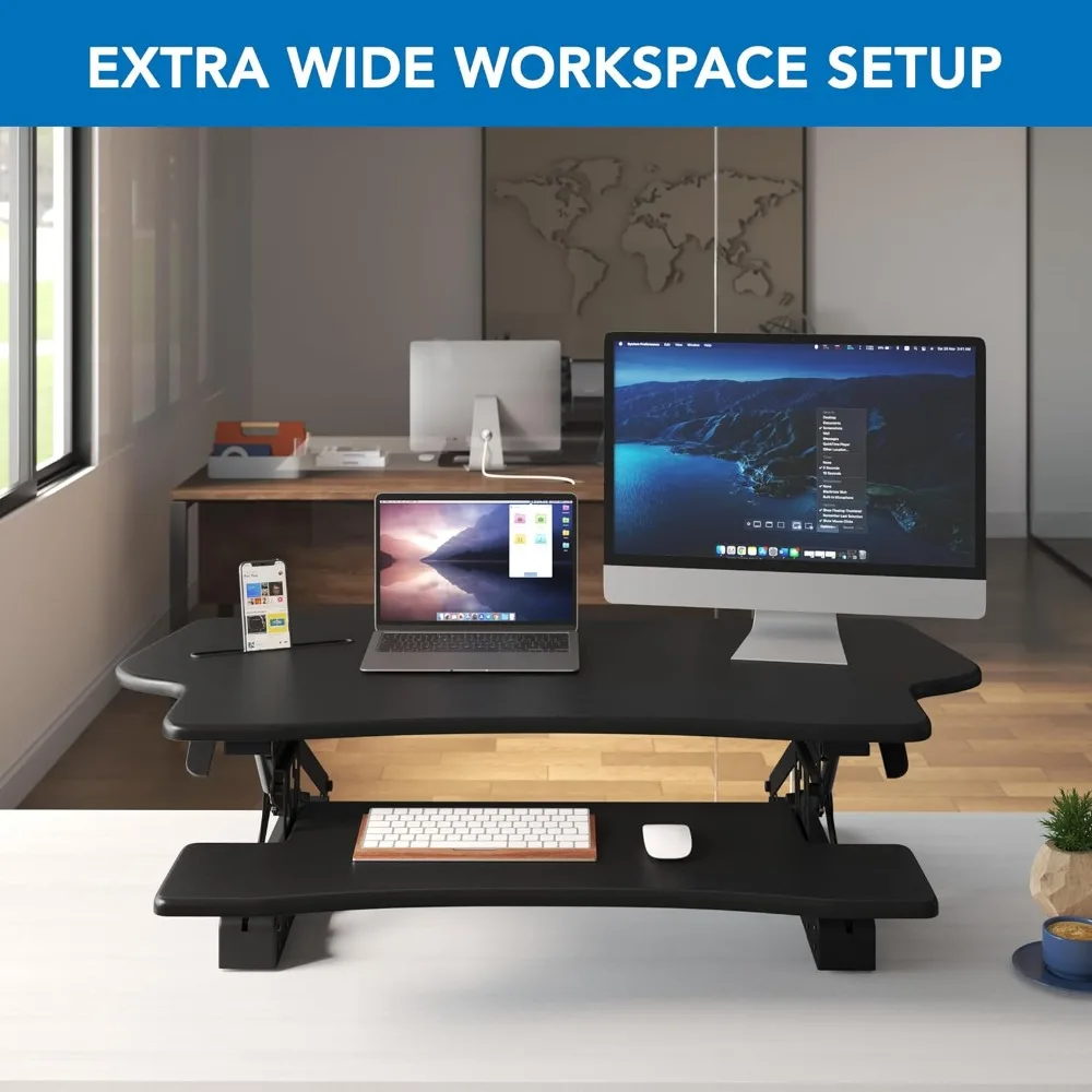 

Height Adjustable Standing Desk Converter, Extra Large 48” Wide Tabletop for Dual Monitors, Stand Up Desk Riser to 19.5" Tall