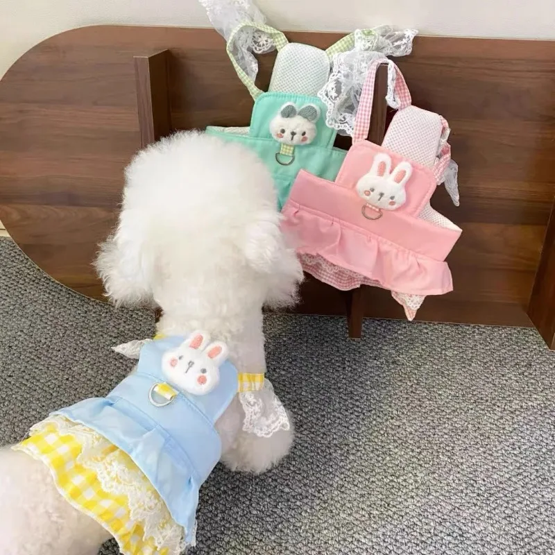 

Pet Cute Summer Rabbit Princess Dress Small Dog Harness Teddy Summer Thin Checkered Tank Top Dog Clothes for Small Dogs