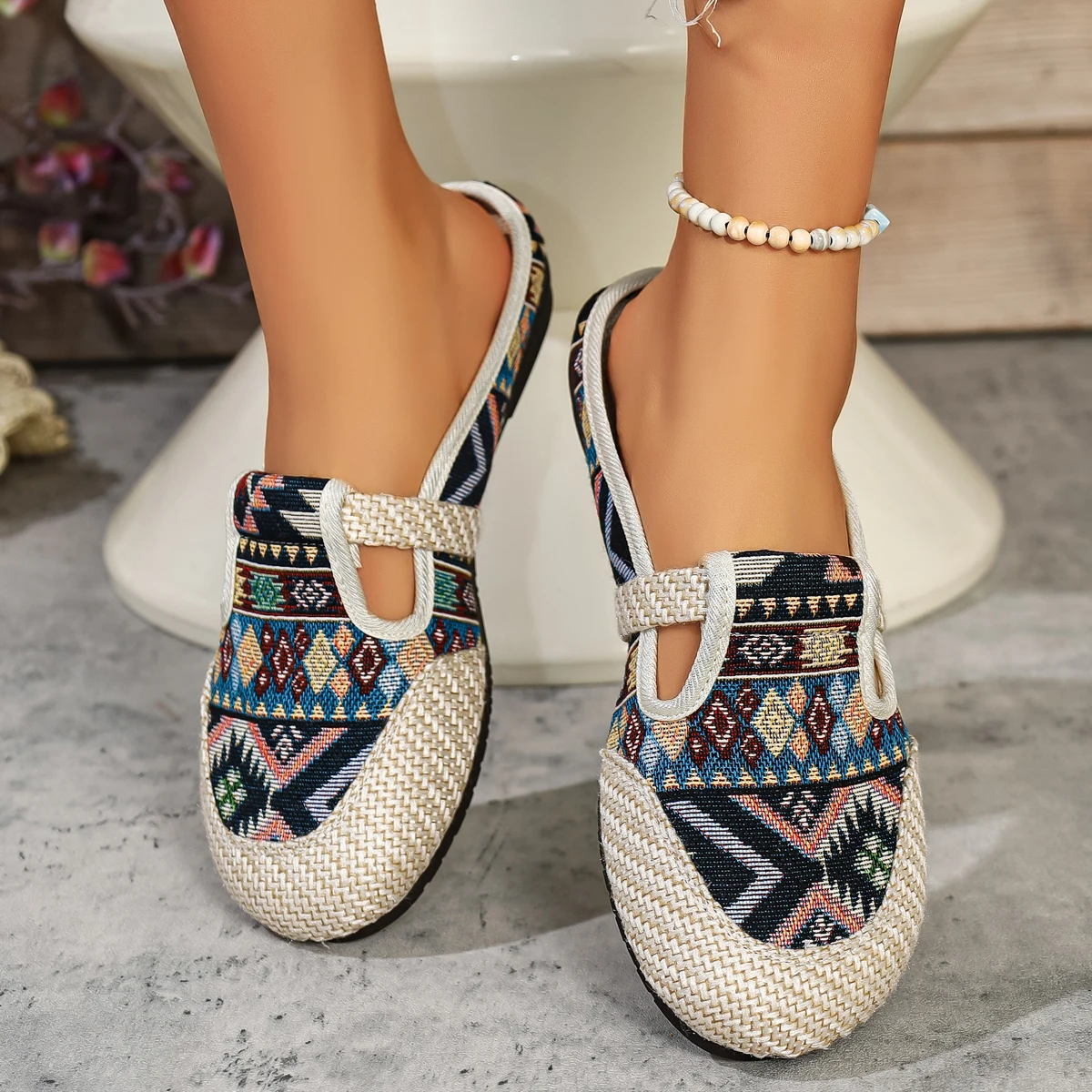 Ethnische bestickte Schuhe: Neue atmungsaktive Leinen-Halbslipper für Damen mit weichen Sohlen – Damen-Stoffschuhe für den Einzelfuß – Detail 21