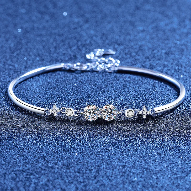 Popular Platinum PT950 18K Gold Bracelet Korean Version Simple Twin Star Adjustable Moissanite Light Luxury Bracelet for Women