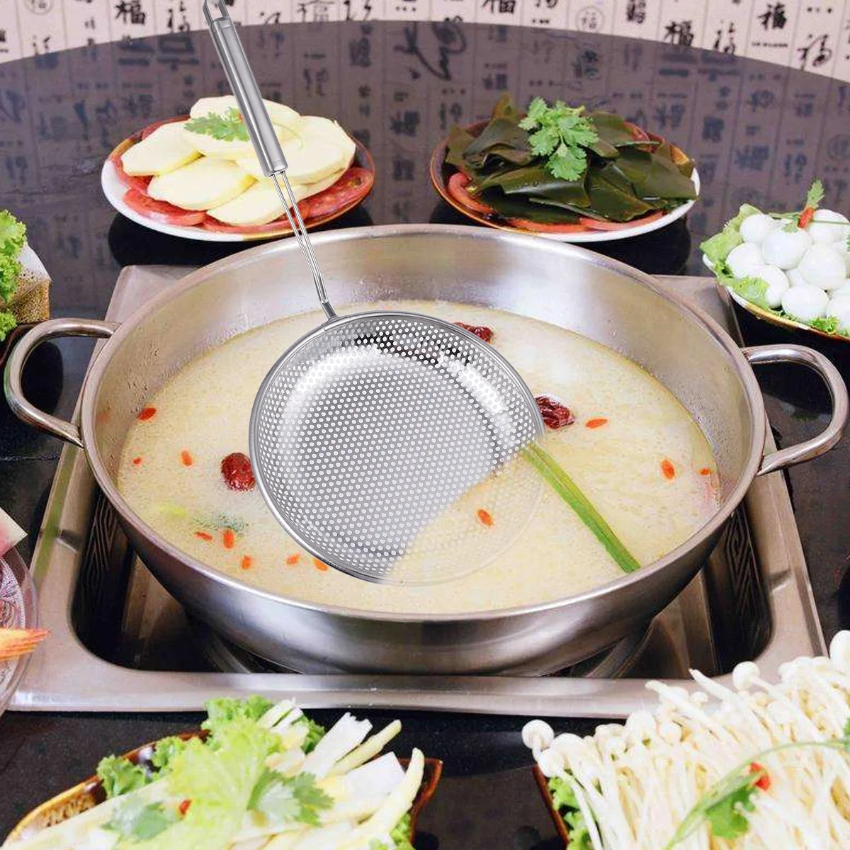 

Stainless Steel Colander Scoop Long Handle Heat Resistant Skimmer for Hot Pot Frying Oil Filter Spoon Kitchen Cooking