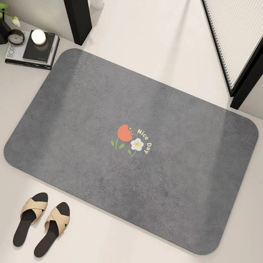Grey Nice Day Tulip Bath Mat Quick Dry Bathroom Rug Simple Cartoon Floral Neutral Text For Shower Room Entry Floor Decor