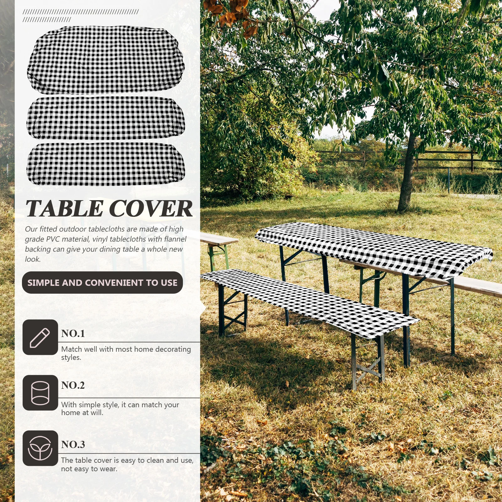 

1 set Waterproof Dustproof Table Black Picnic Bench Cover Cloth Outdoor Wear Resistant Portable Camping Supplies Pvc Flannel