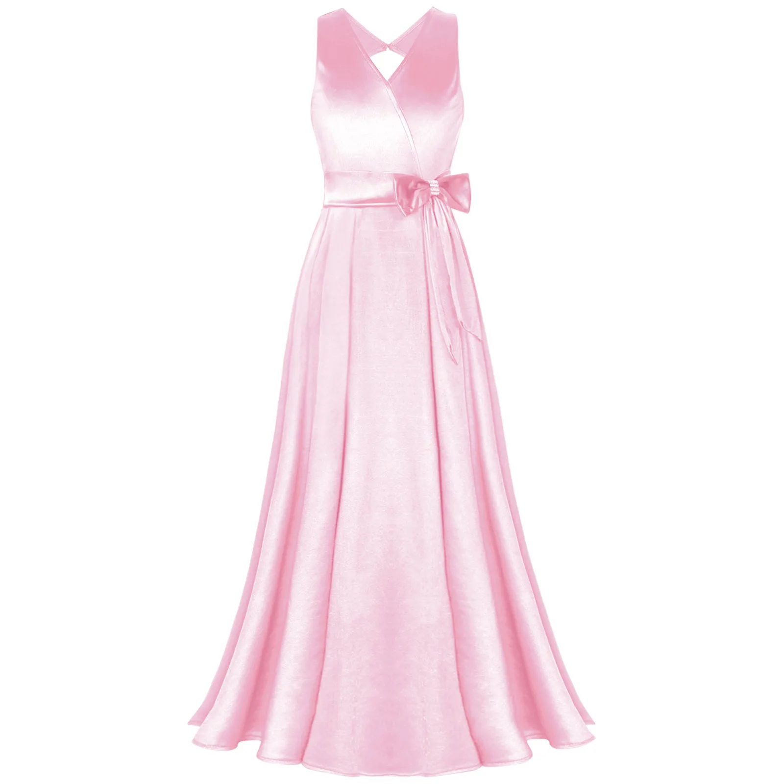 Junior Bridesmaid Dress With Bow Girls Formal Dress Floor Length Satin Gown for Prom Wedding Party First Communion Vestidos