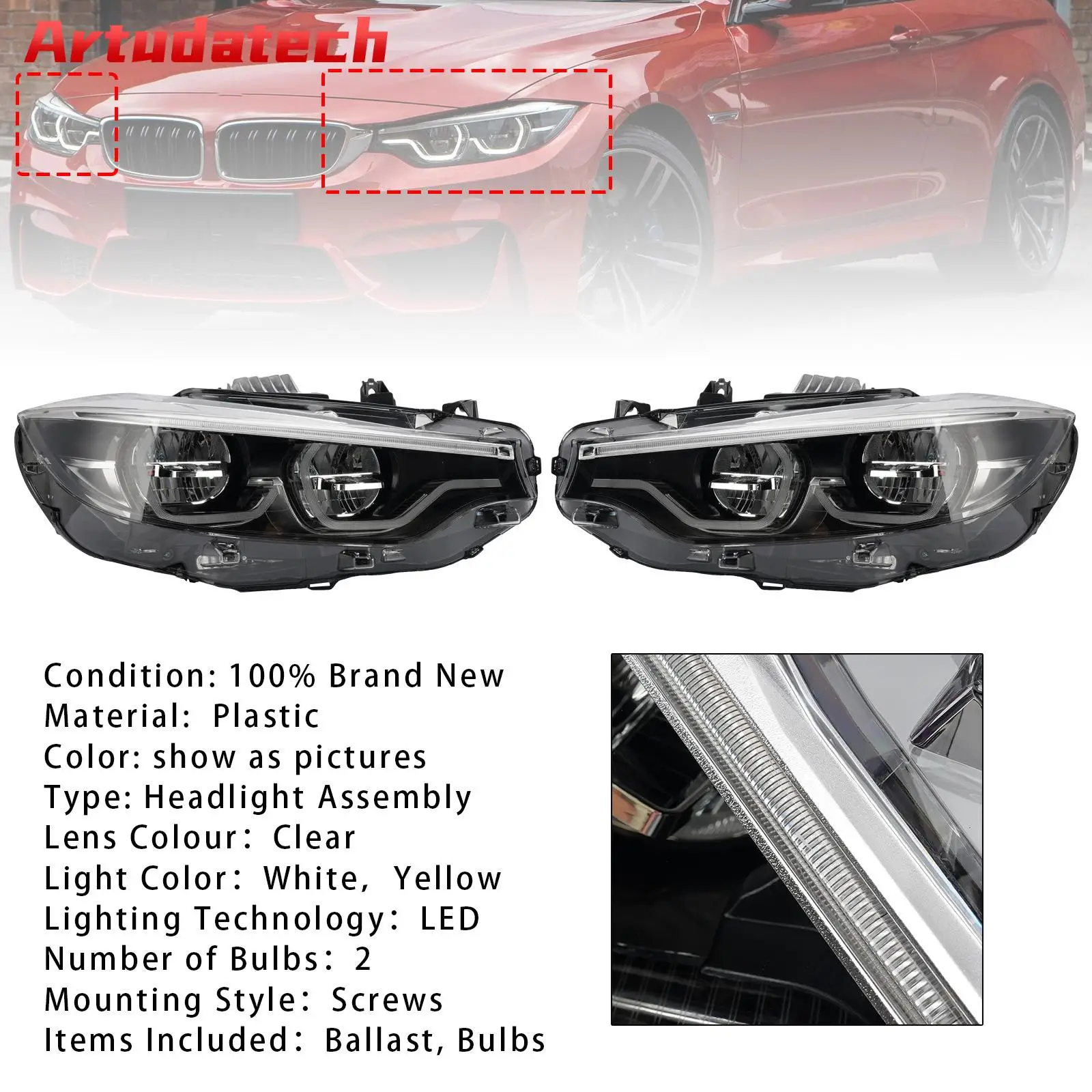 Artudatech Ikon Headlights For BMW V2 LCI4 Series F32 F33 F80 F82 M3 White Yellow 6 Pin RHD