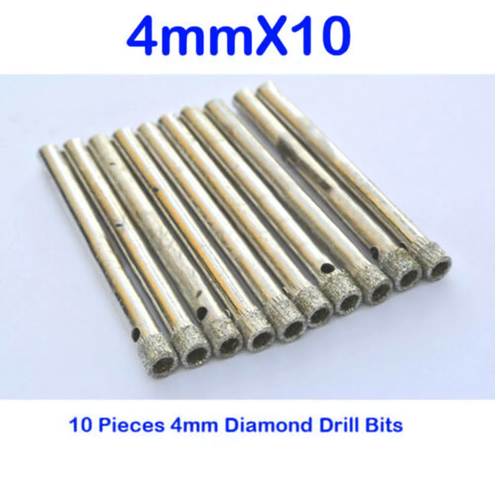 10-Piece 4mm Emery Coated Drill Bit Set for Glass Granite Ceramic Tile Marble Quartz Sink Stucco Rock Slab Aquarium Drilling