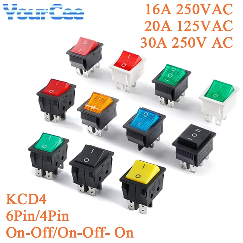 KCD4 Button Switch 16A 250V 20A 125V 30A 250V AC Rocker Button Switches ON OFF ON 4Pin 6Pin Special for Eelding Machine Power