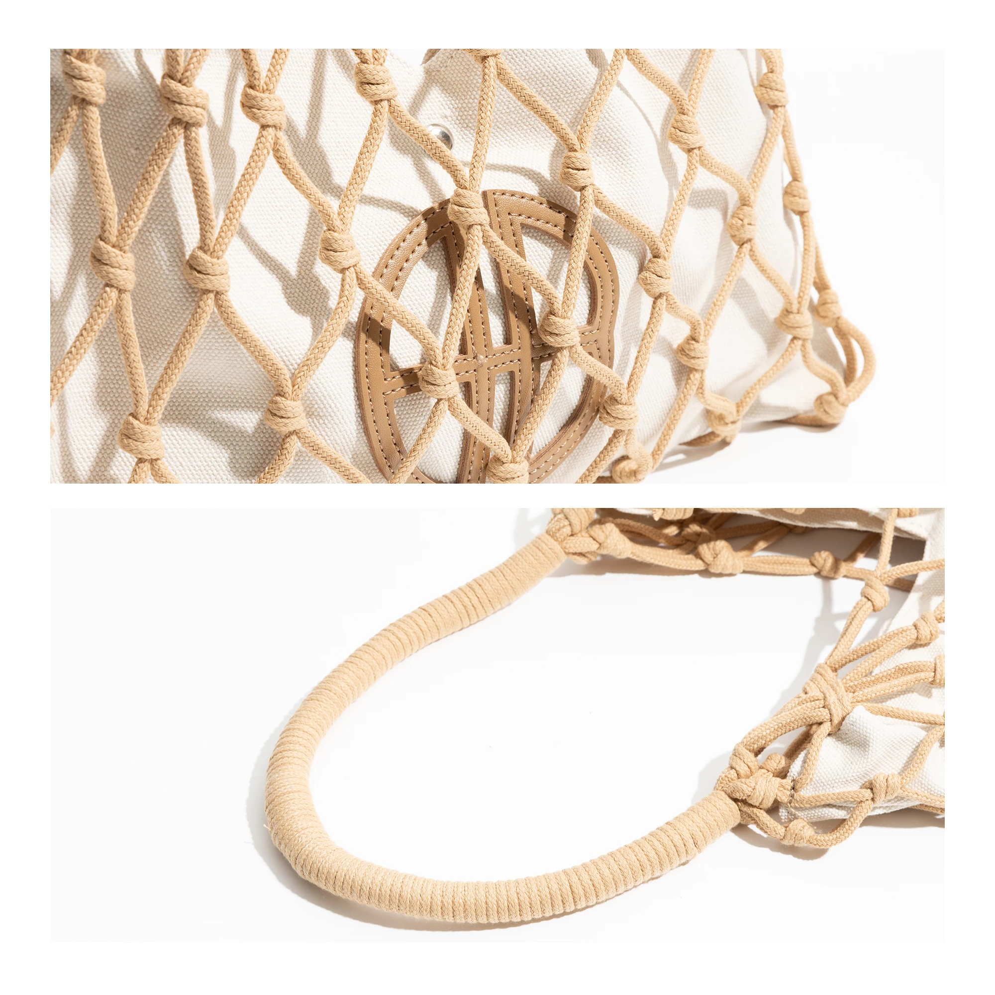 MABULA Cotton Rope Knit Summer Fishing Net Bag for Women Woven Aesthetic Hollow Macarme Beach Purse Travel Handbag Shopping