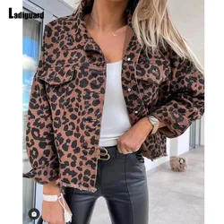 Ladiguard 2023 giacca di Jeans strappata Sexy per donna Jeans con stampa leopardata Outwear ragazze Streetwear 2023 giacca Demin monopetto