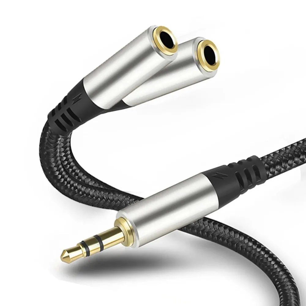 5pcs 3.5mm 1 to 2 Audio Splitter Male to Female Extension Cable, 4 Pole Stereo with Microphone for Phone PC Car Headset Speaker