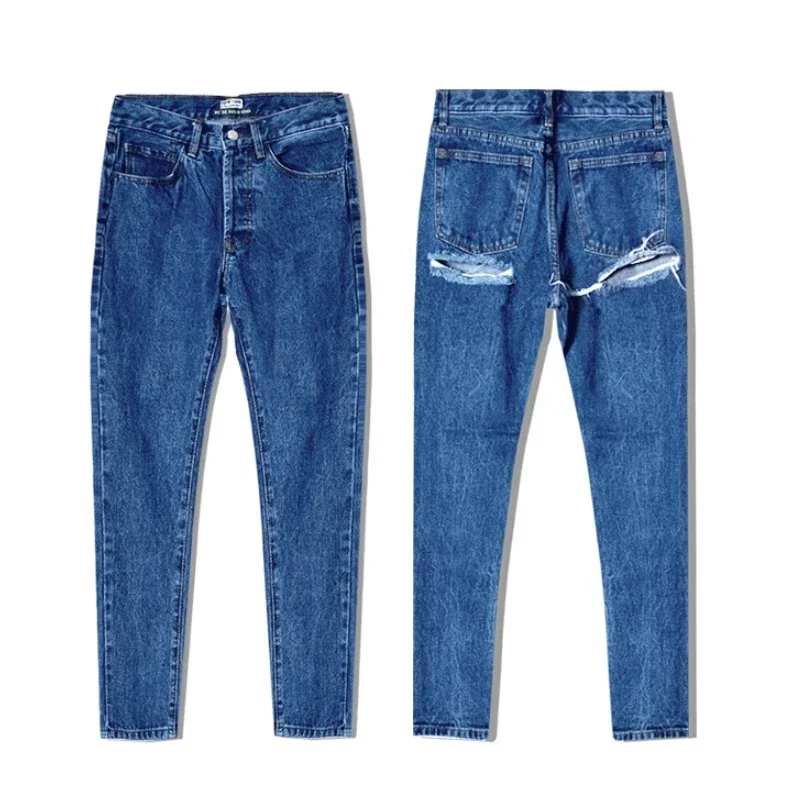 Women Slim Plus Size Blue Denim Pants  Streetwear Ass Hole Butt Ripped Jeans Female High Waist Straight Sexy Trousers