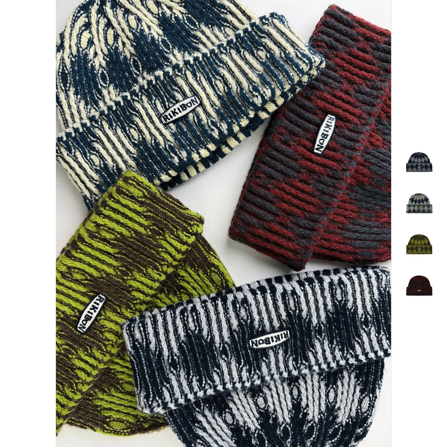 الرجعية اللون حجب عمودي مخطط نشمر محبوك قبعات للرجال والنساء قصيرة الدافئة والباردة واقية البلوز قبعات صوفية