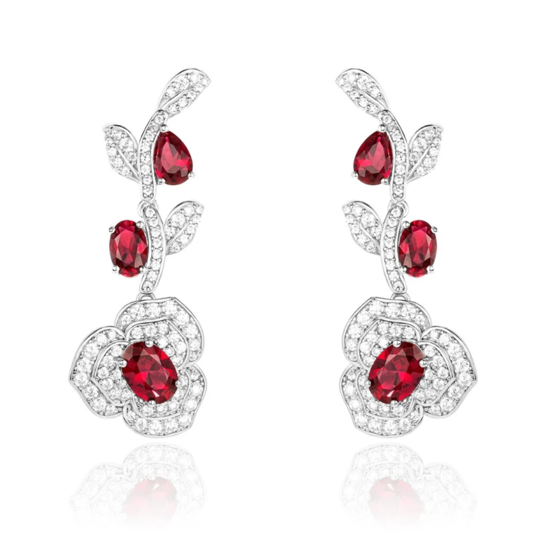 

BELLUX 925 Silver Gold-plated Earrings GRC Cultivated Ruby Fine Fashion Jewelry Girl Flower Earrings