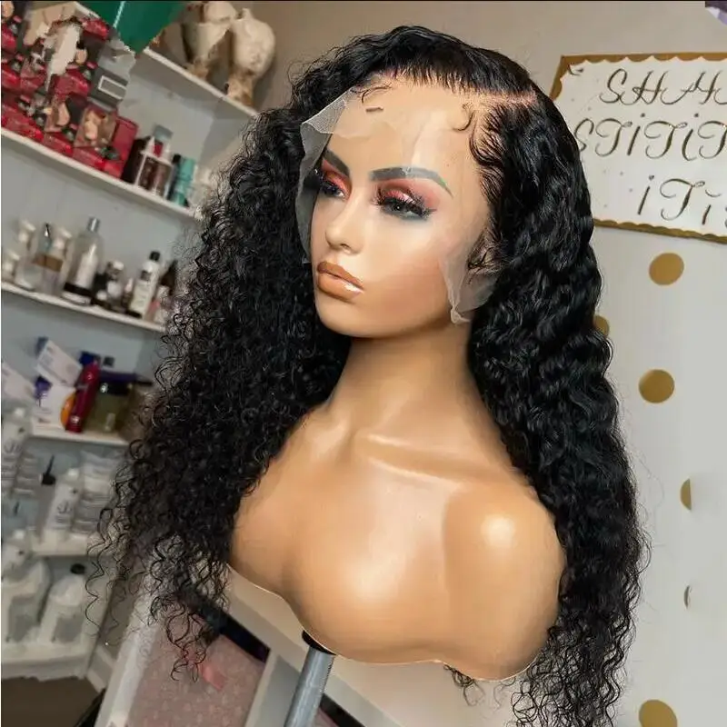 

Long Soft Natural Black 180Density 26Inch Kinky Curly Lace Front Wig For Women BabyHair Heat Resistant Glueless Preplucked Daily