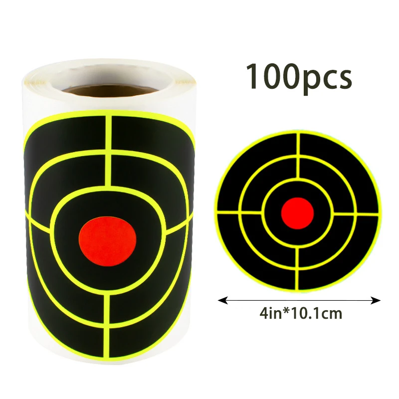 100Pcs 4inch Yellow and Black Circle Red Target Stickers for Shooting Practice, Splatter Target Stickers, Fluorescent Color Labels (Can Be Used for Real Gun Practice and Airgun Practice)