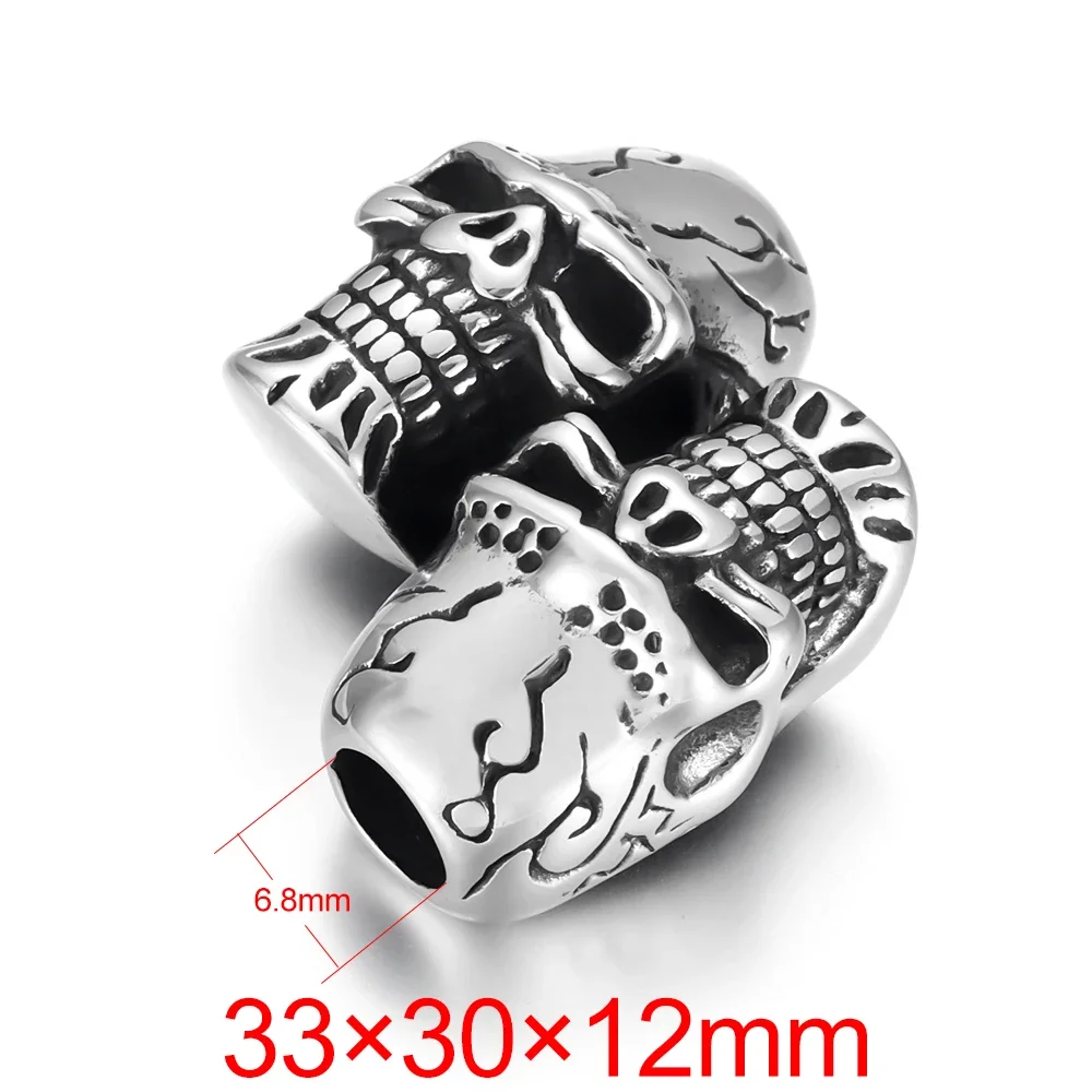 Stainless Steel Double Skull Connector Blacken Fit 6mm Leather DIY Punk Charms Bracelet Findings Jewelry Making Parts Supplies