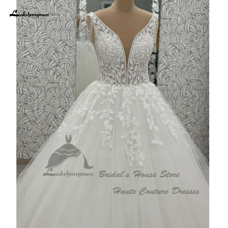 Yanshmigown-Robe de mariée élégante à col en V pour femme, perles en dentelle, blanc cassé, longues robes de patients, à lacets dans le dos, quoi que ce soit, 2024