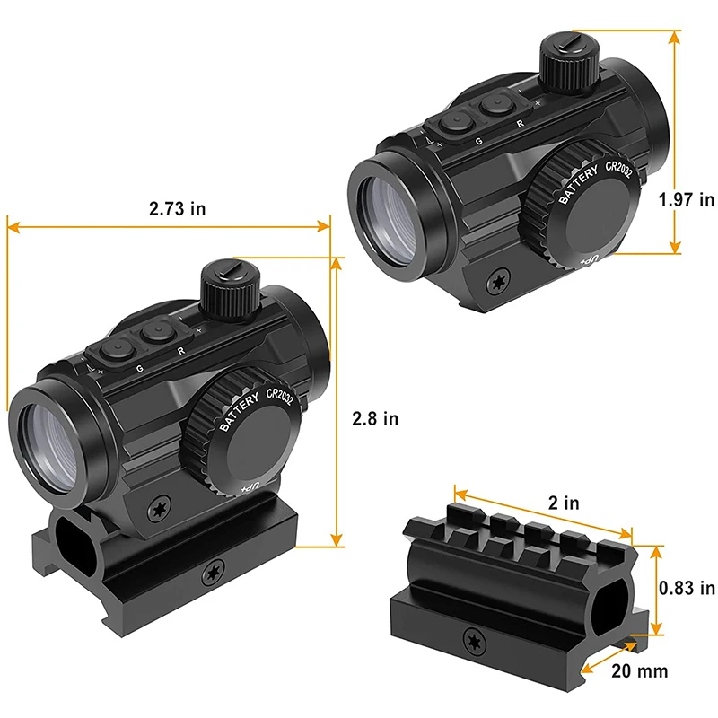 Tactical 1x22mm 5 MOA Red & Green Dot Sight Red & Green Dot Scope with 0.83” Riser Mount Absolute Co-Witness Height