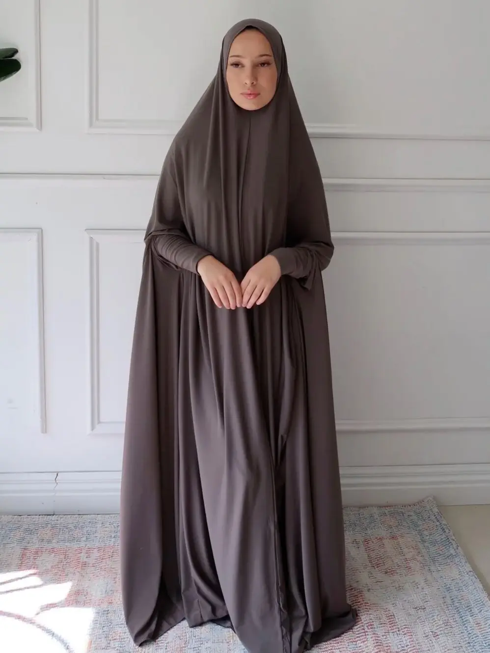 Jilbabs for Women Islam Prayer Dress Dubai Turk Prayer Clothes Stretchy Muslim Abaya Overhead Extra Long Khimars Hijabi Ramadan