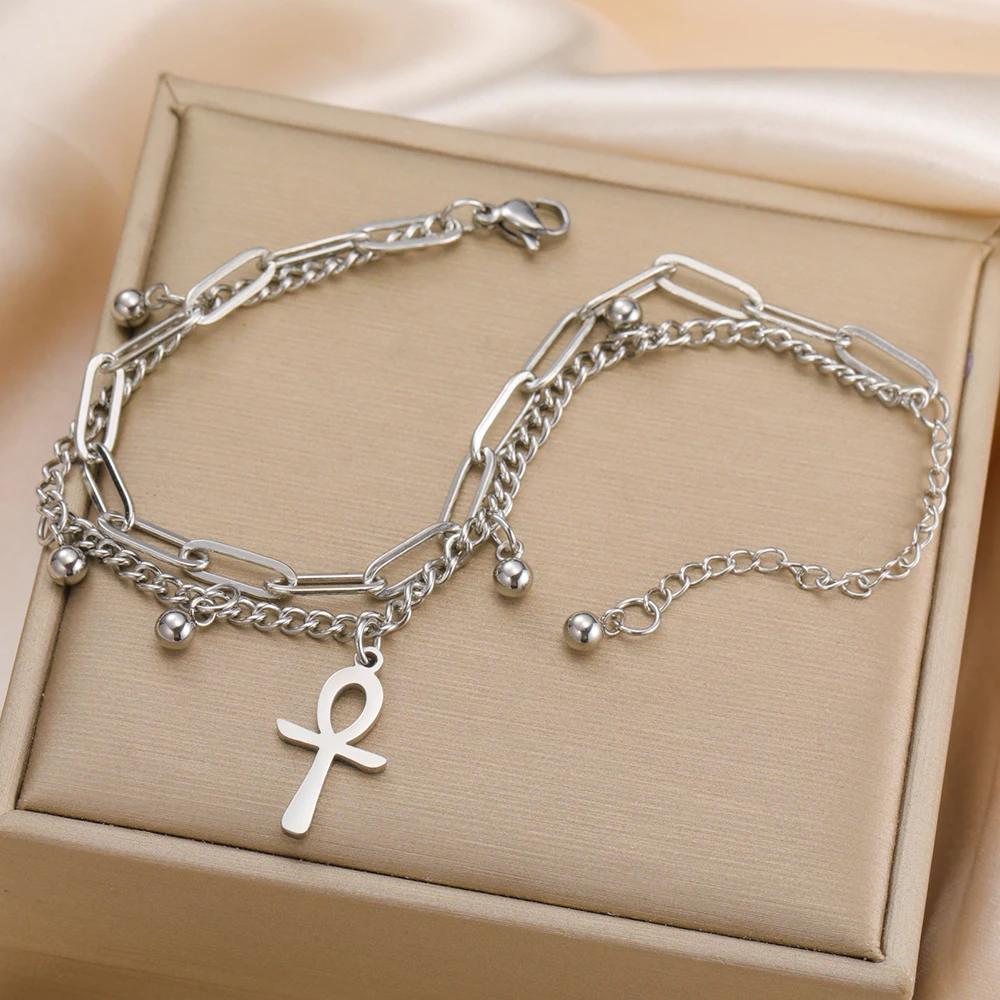 Dawapara Ankh Cross Bracelet Religious Ancient Egyptian Key To Life Prayer Amulet Supernatural Stainless Steel Jewelry - view 2