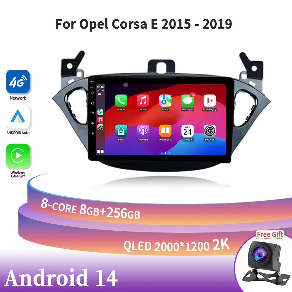 

Android 14 For Opel Corsa E 2015-2019 Car Head Unit Radio Multimedia Navigation GPS Carplay Stereo 4G WIFI Display Touch Screen