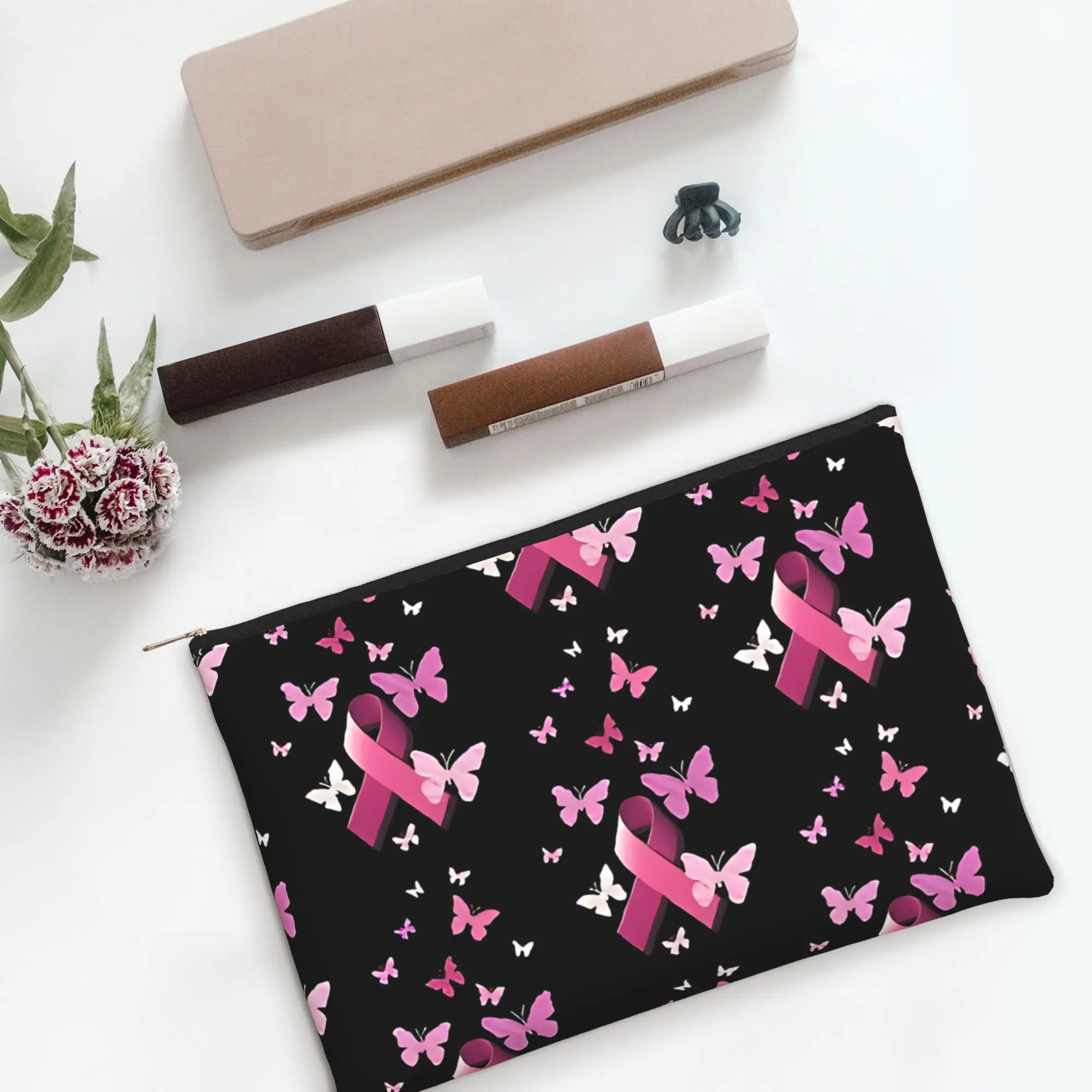 Stylish Cute pouch Breast Cancer Pink Awareness Ribbon Makeup Bag  Toiletry Bag with Zipper