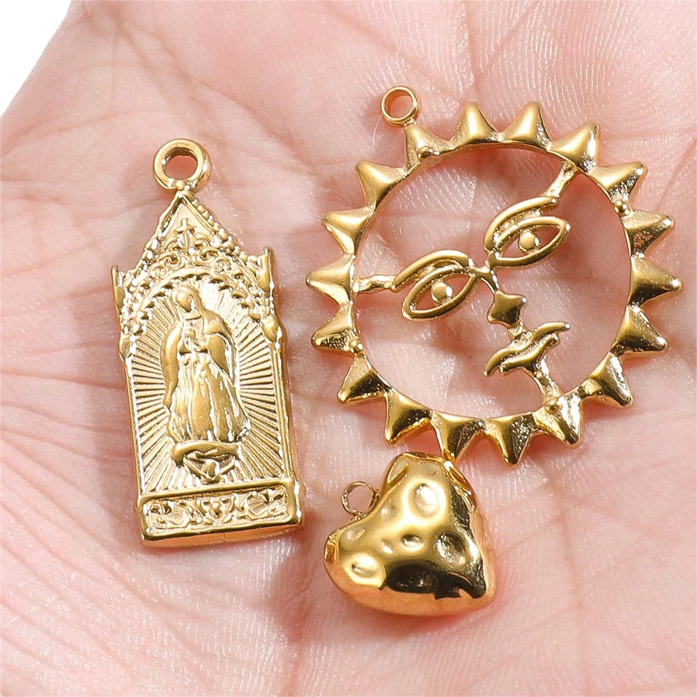 5pcs/Lot Stainless Steel Sun Heart Virgin Maria Eye Charms Pendant For DIY Necklace Bracelet Earrings Jewelry Accessories - Image 2