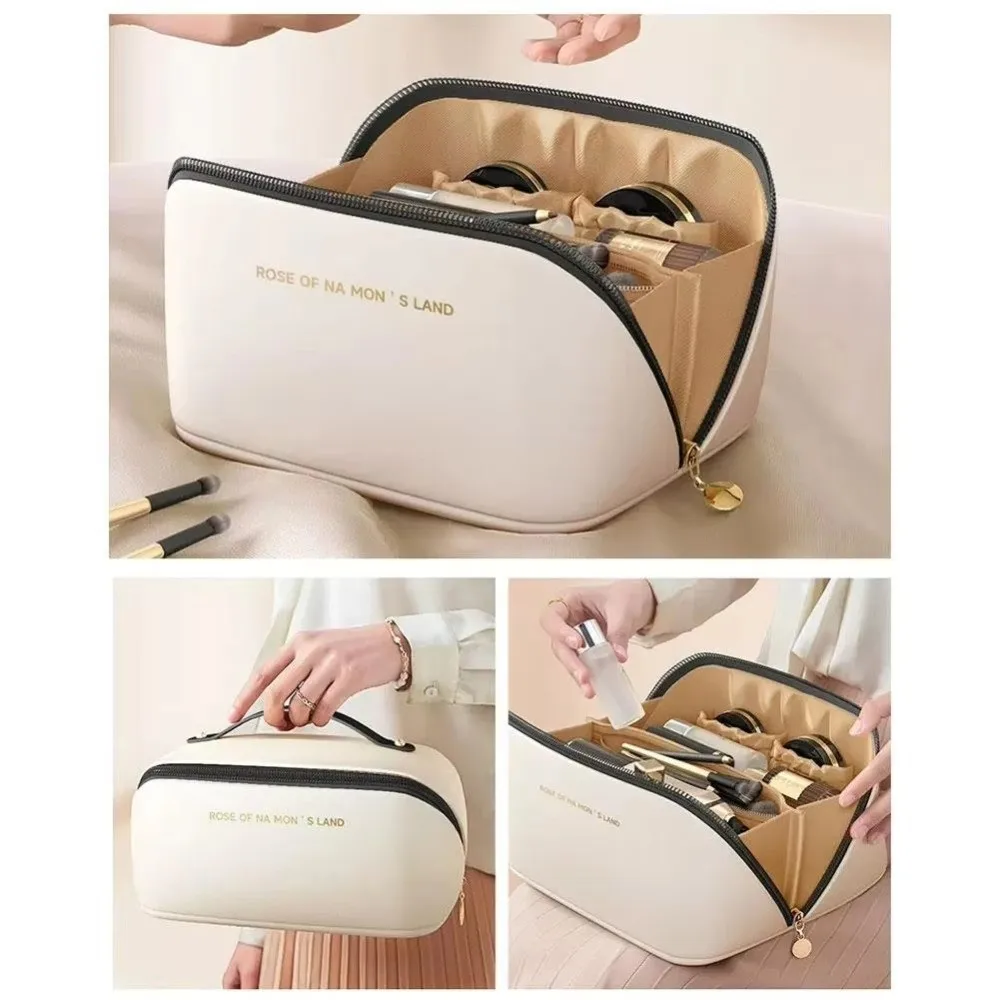 NEW Portable Tote Makeup Bag Large Capacity PU Travel Organizer Bag Pillow Multi-compartment Cosmetic Bag