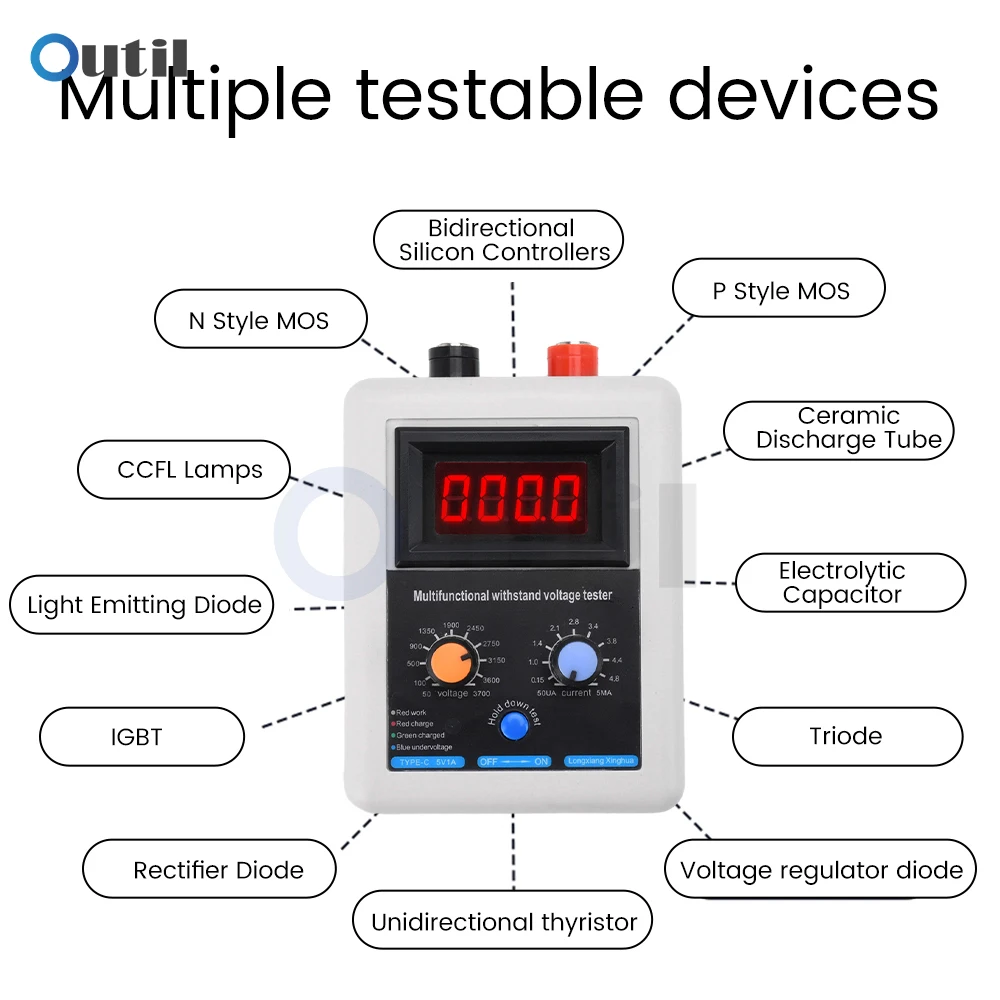 0V-3500V IGBT Voltage Capability Transistor LED Capability MOV Withstand Tester Diode MOS Triode Voltage Tester with clip