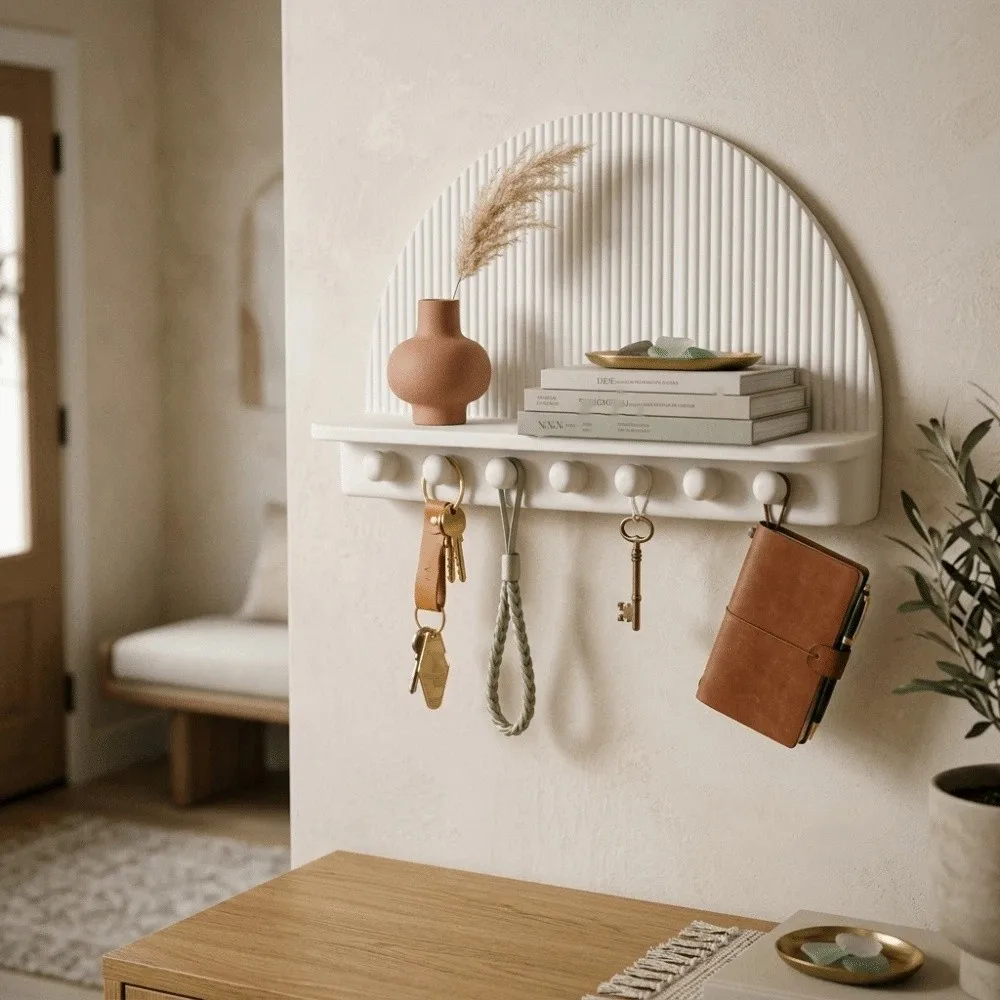 Gift For Housewarming 3D Printed Wall Mount Storage Rack Wavy Curved Wall Decor Key Rack Door Back Organizer Indoor