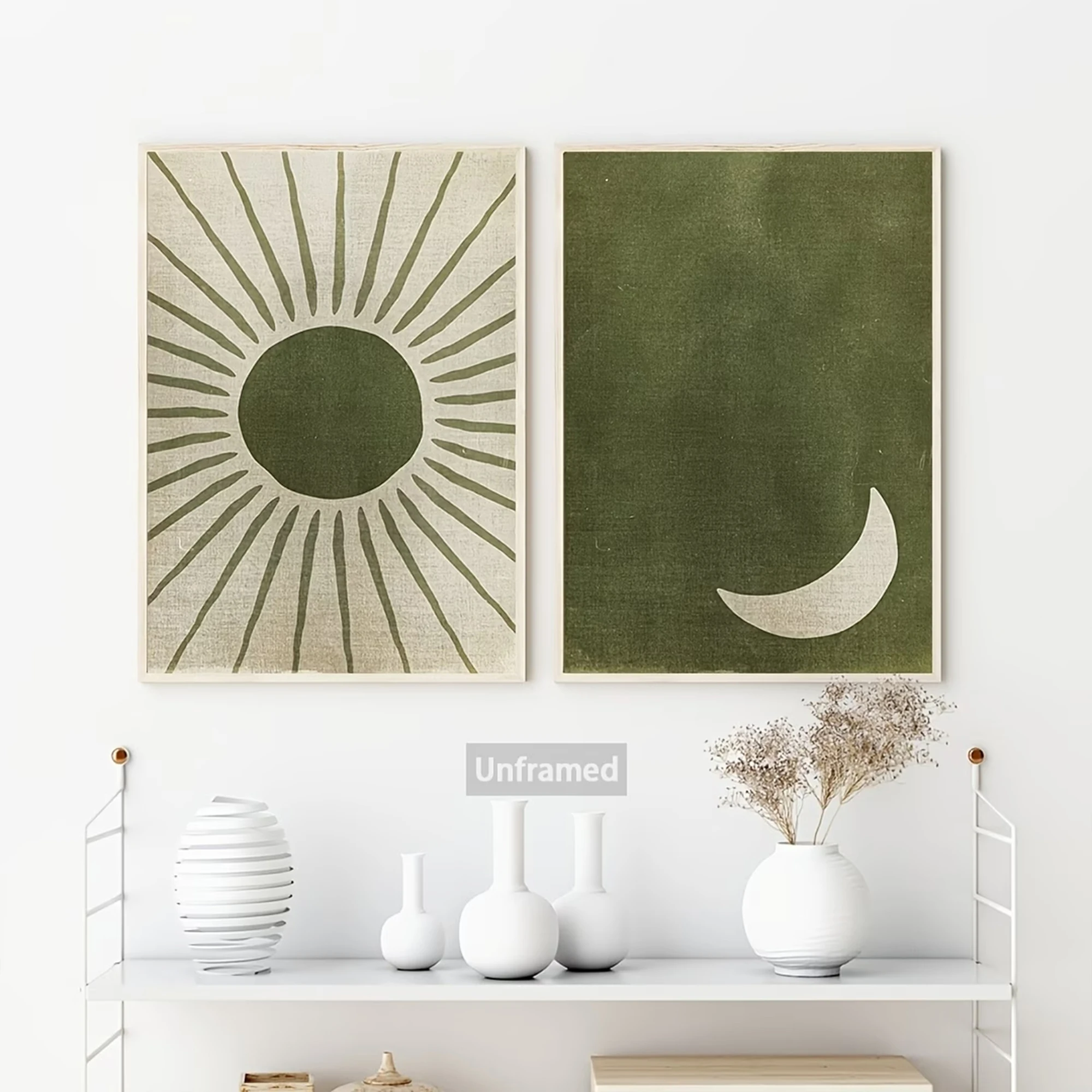 2pcs Retro Neutral Textured Sun Crescent Moon Wall Art Print Canvas Painting Poster Picture For Living Room,Bedroom Home Decor