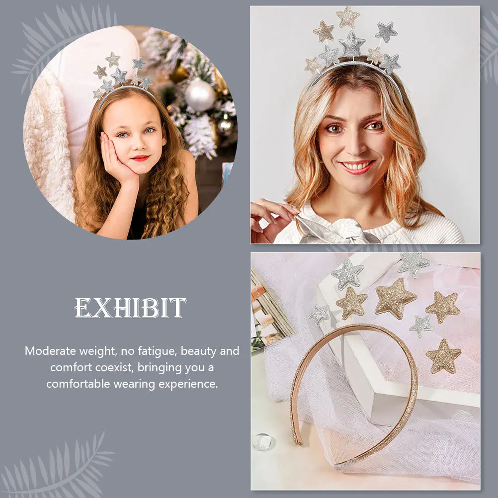 

2Pcs Star Shaped Hair Hoops for Women Five-Pointed Headbands Birthday Party Favors Shimmering Hair Accessories