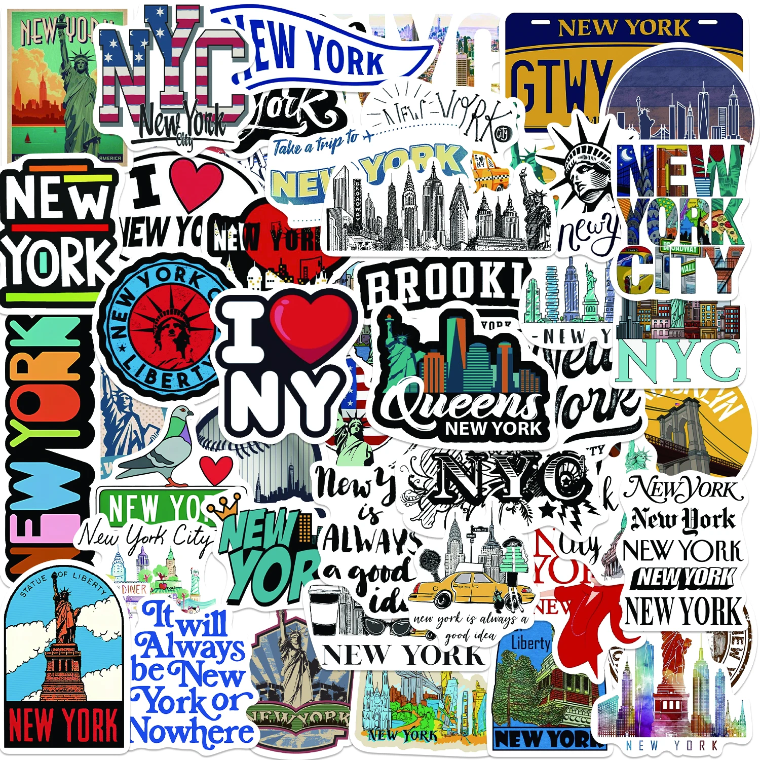 50PCS New York Scrapbook Stickers DIY Diary Laptop Luggage Skateboard Graffiti Decal Fun Stylish Classic Toys