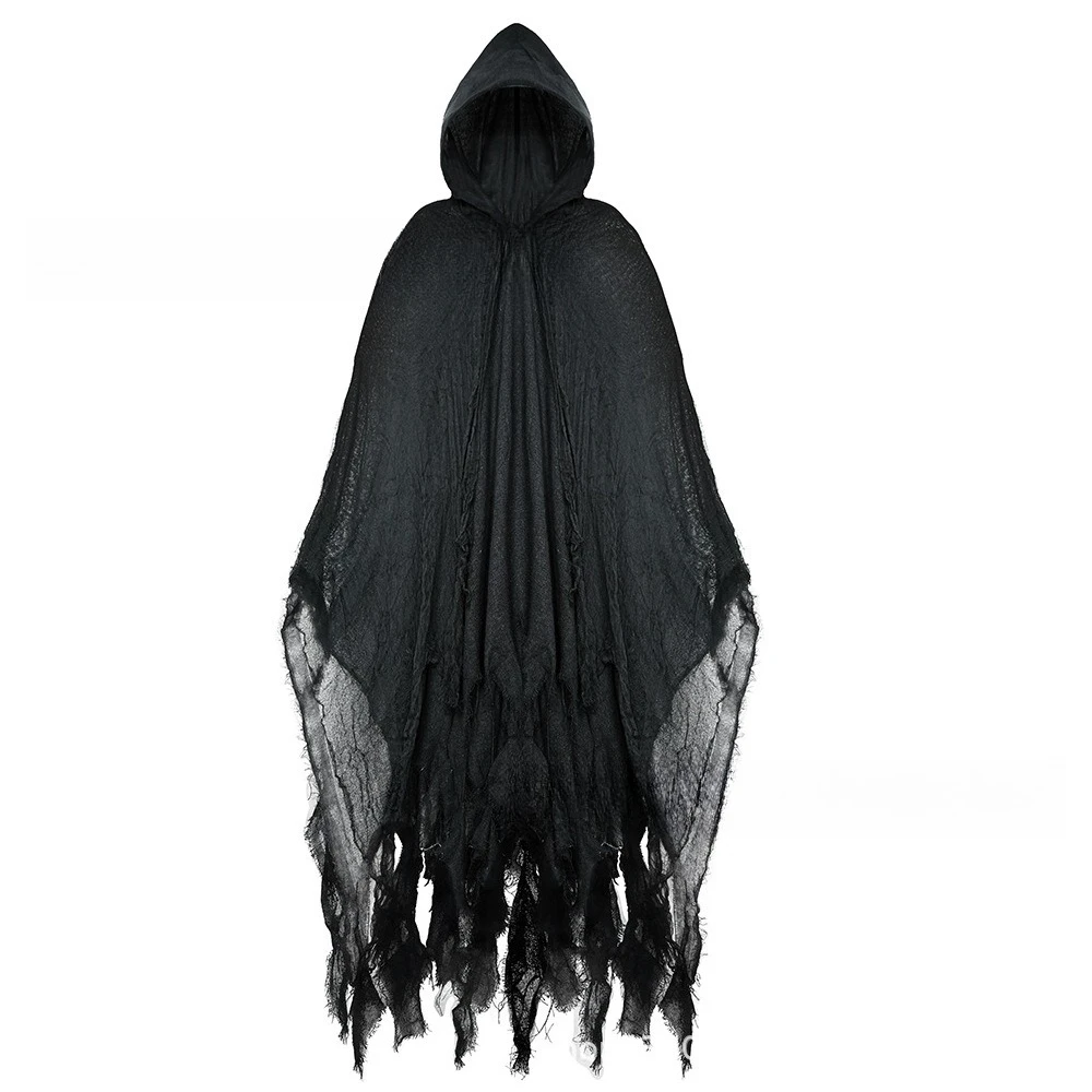 Halloween-Kapuzenumhang für Erwachsene, zerrissener Gaze-Umhang, Geister-Reaper-Kostüm, Unisex-Cosplay-Outfit für Party, Bühne, Maskerade – Detail 10