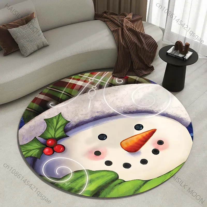 Cute Snowman with Christmas Decor Illustration Printed round carpet living room sofa table  large pet mat soft round carpet