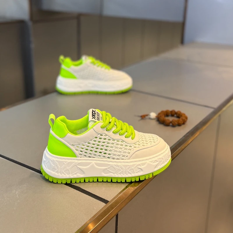 

Зеленые высокие мужские кроссовки на толстой подошве, модная индивидуальная простая и универсальная молодежная повседневная обувь, удобная прочная спортивная обувь