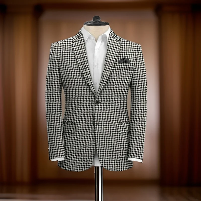 Plaid Blazer for Men Slim Fit 2024 Notched Lapel Male Suit Jacket 1 Pc American Fashion Check Houndstooth Coat Ready to Ship