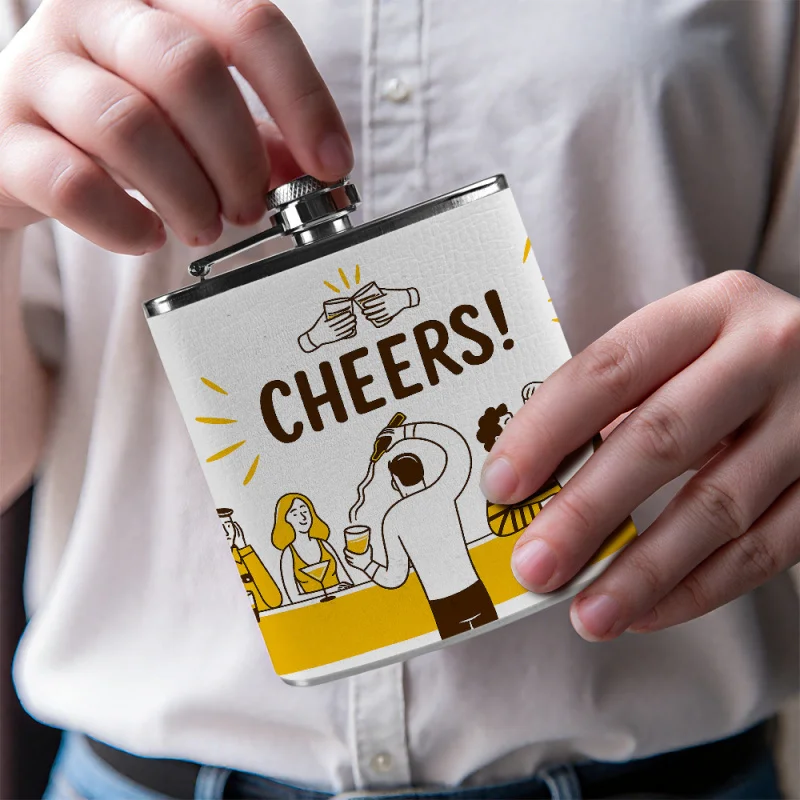 

Sublimation Stainless Steel Wine Flask - Black Heat Transfer Design, Portable Size, Durable Material On--Go