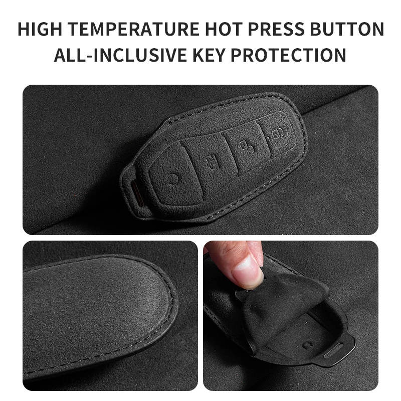 Suede Car Key Case Cover Remote Fob Holder Keychain For BYD Song Plus Atto 3 Han EV Tang DM Qin Seal Dolphin Key Accessories