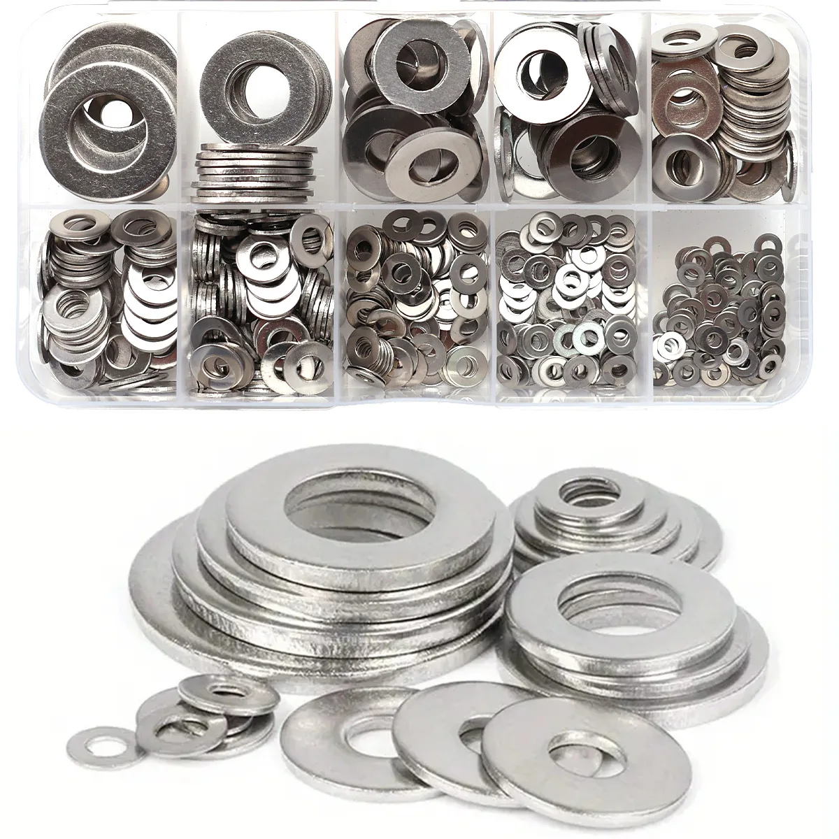 200/400pcs 304 Stainless Steel Flat Washers Assortment Kit, Perfect For Home Decor, Factory Repair, Kitchens, Shops & More