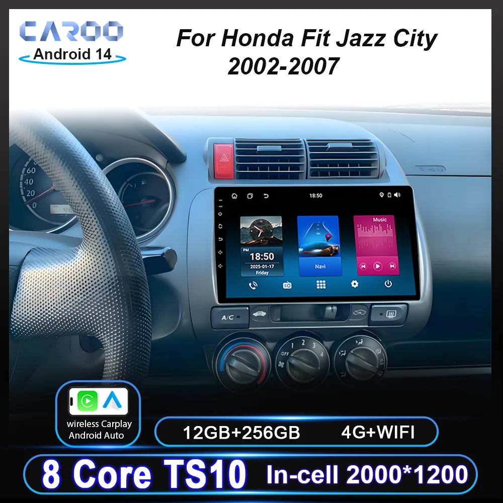 Car Android 14 Radio Stereo For Honda Fit Jazz City 2002 2003 2004 2005 2006 2007 Auto Multimidia Video Player Carplay 2Din DVD