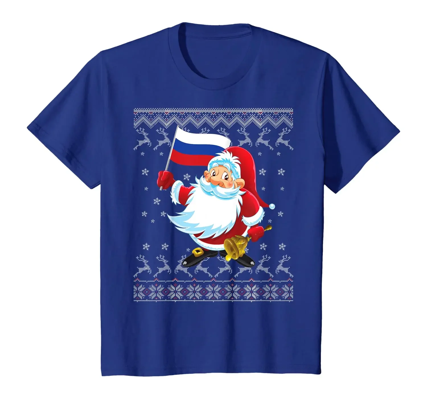 Merry Christmas Santa Russia Flag Ugly Sweater Xmas Gift Men's T-Shirt. Summer Cotton Short Sleeve O-Neck Unisex T Shirt S-3XL
