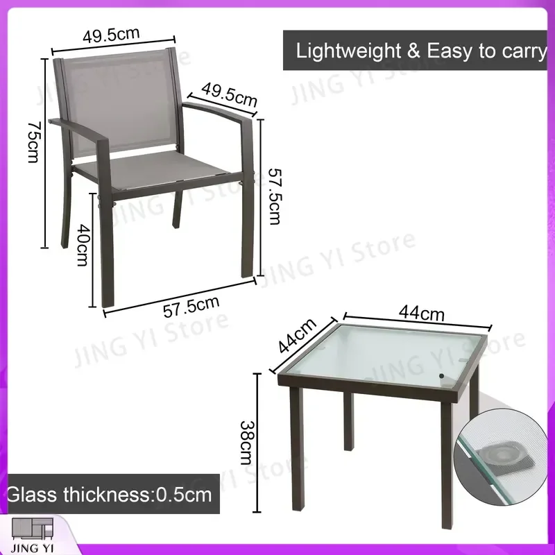 2 Seater Garden Furniture Set Outdoor Patio Furniture 3 Piece Set with 2 Armchairs and Tempered Glass Coffee Table for