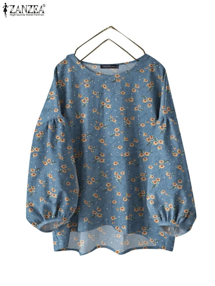 Bohemain Autumn Floral Print Shirt ZANZEA Women Elegant Long Lantern Sleeve Shirt Holiday Tunic Tops Casual Loose Blusas Mujer