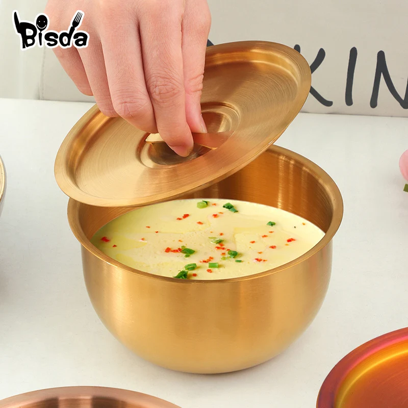 18/8 Stainless Steel Dessert Steamed Egg Bowl With Lid Children Food Rice Soup Bowl Household Stew Cup Bowl Salad Container