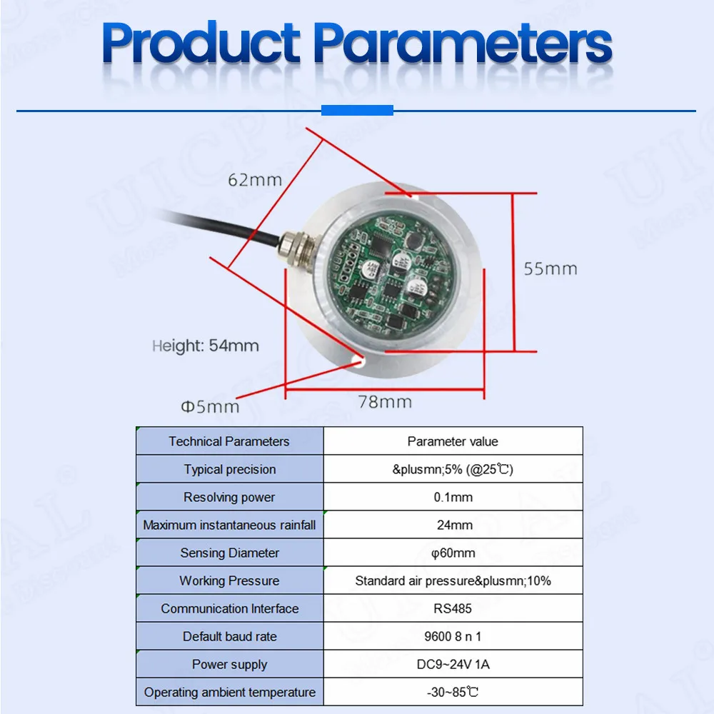 Imagem -02 - Outdoor Weather Rain Gauge Dual Channel Output Rs485 Pulso High Precision Infrared Optical Rain Sensor Module 0.1 mm Resolução