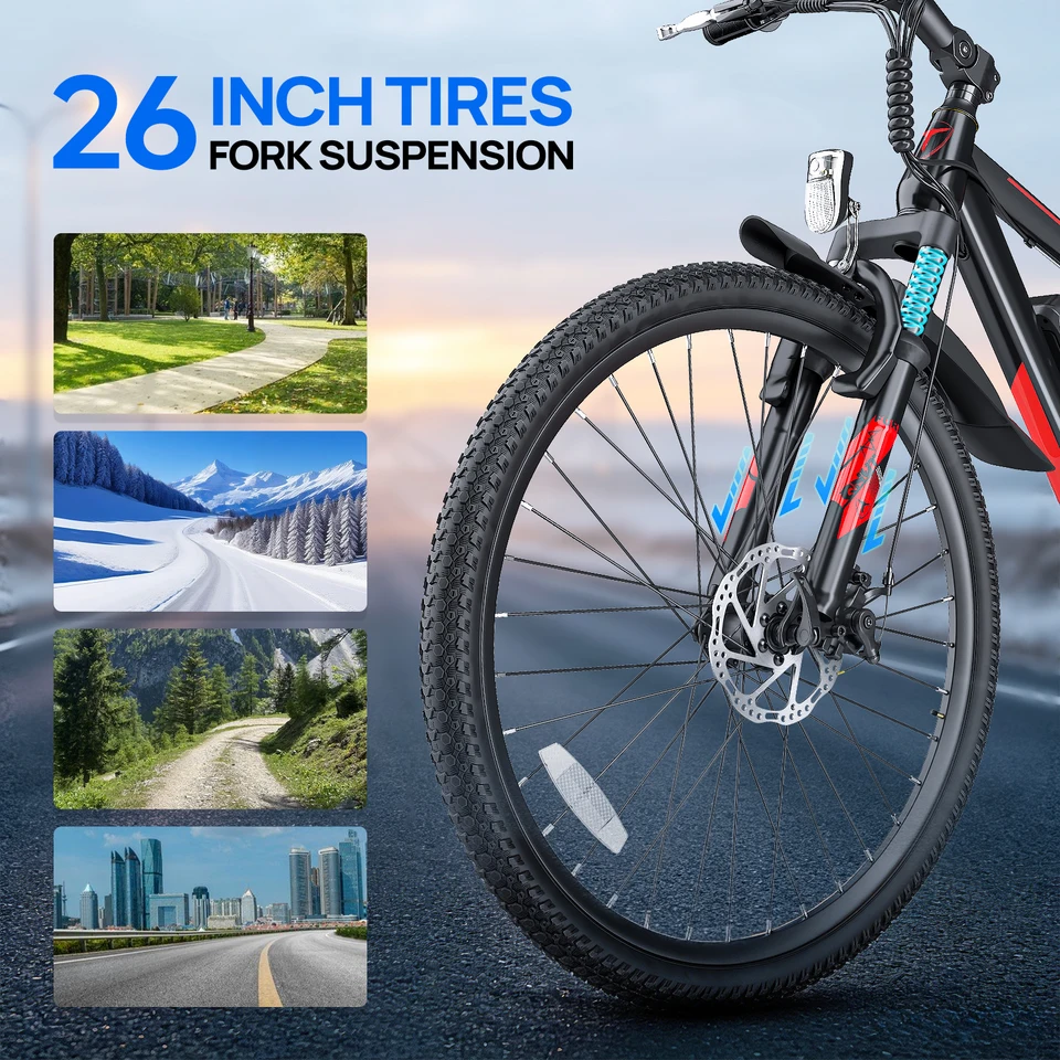 QNUT Victor 1000W Peak Motor Electric Bike for Adults,26 Inch Mountain Ebike,36V 7.8Ah Removable Battery,20MPH Adult Electric Bicycle,US Warehouse Fast Shipping image 12