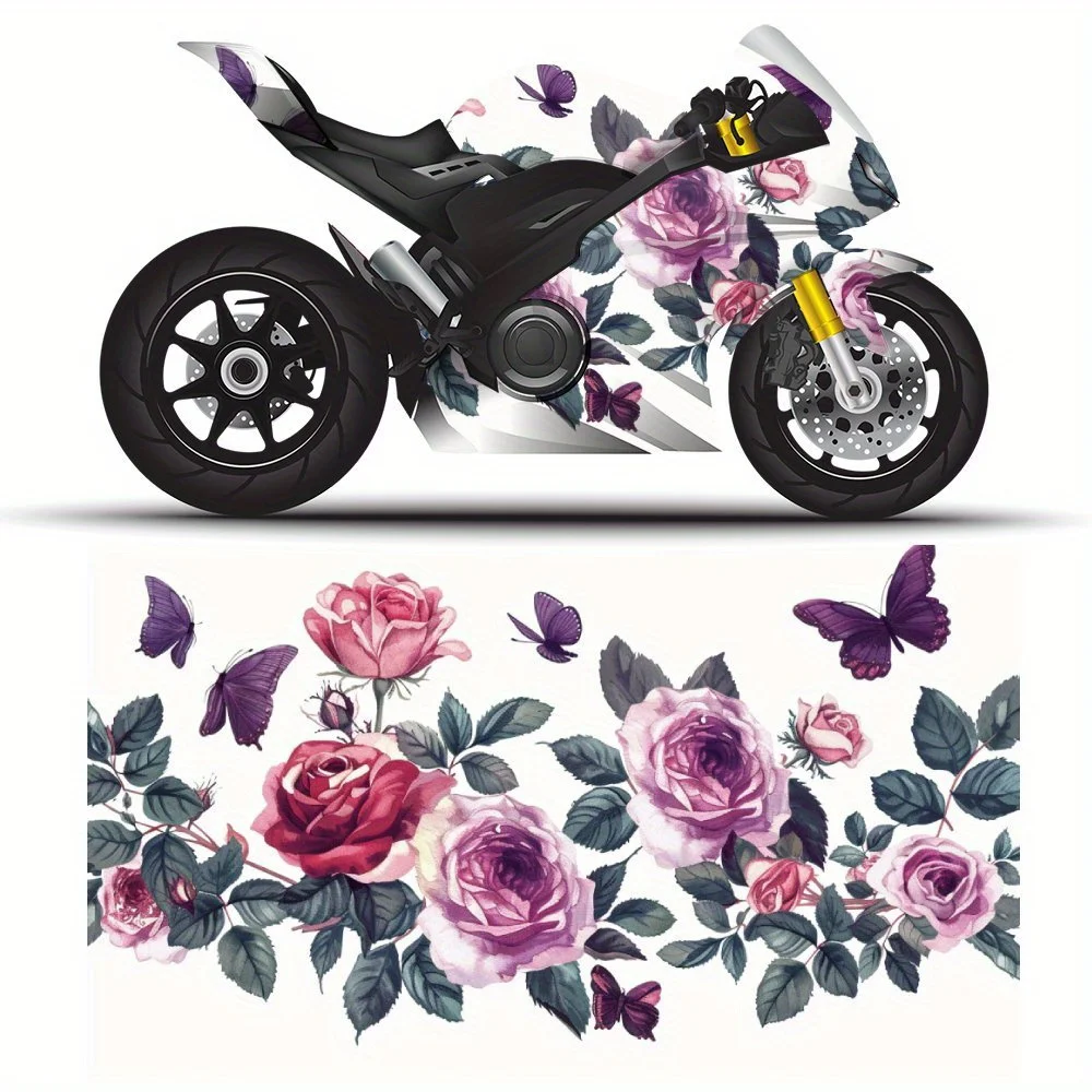 

Самоклеящаяся наклейка из ПВХ для мотоцикла, 2 шт., с рисунком розы и бабочки, пленка для кузова мотоцикла, подходит для большинства мотоциклов,